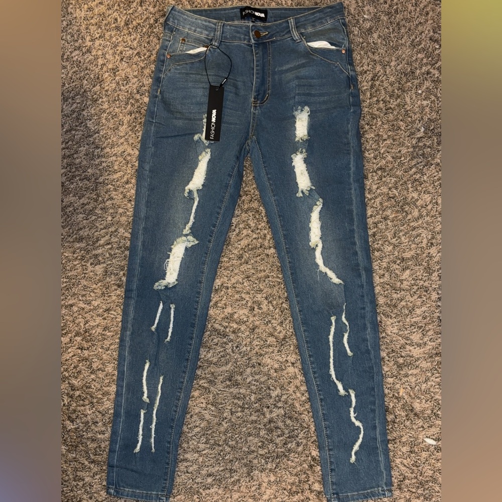 FashionNova Blue Distressed Women Jeans “Passionate From Miles Away”